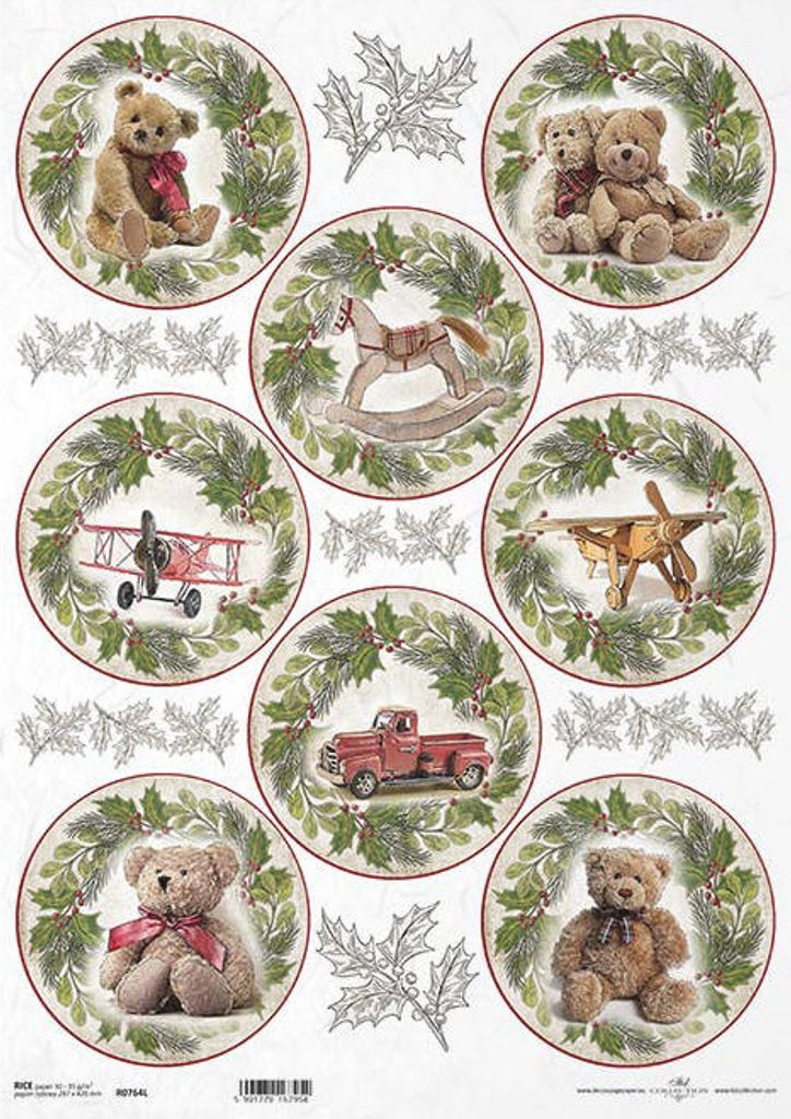 ITD Reispapier A3 Decoupage Bastelpapier Serviettentechnik, R764L Weihnachtsspielzeug, Girlanden