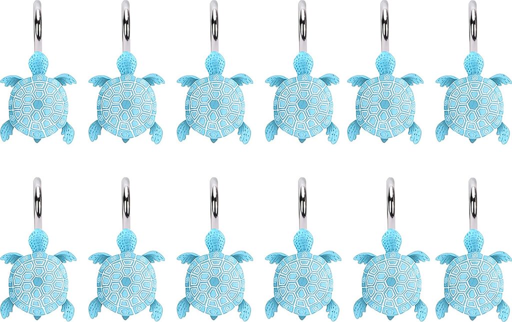 12 Stück Badezimmer-Duschvorhanghaken mit Meeresschildkröten, einfache Installation, dekorative Duschvorhanghaken aus Metall