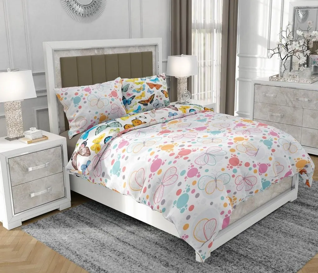 Set Letto Famiglia SOVIO 200x220 100% Cotone Multicolore con Zip