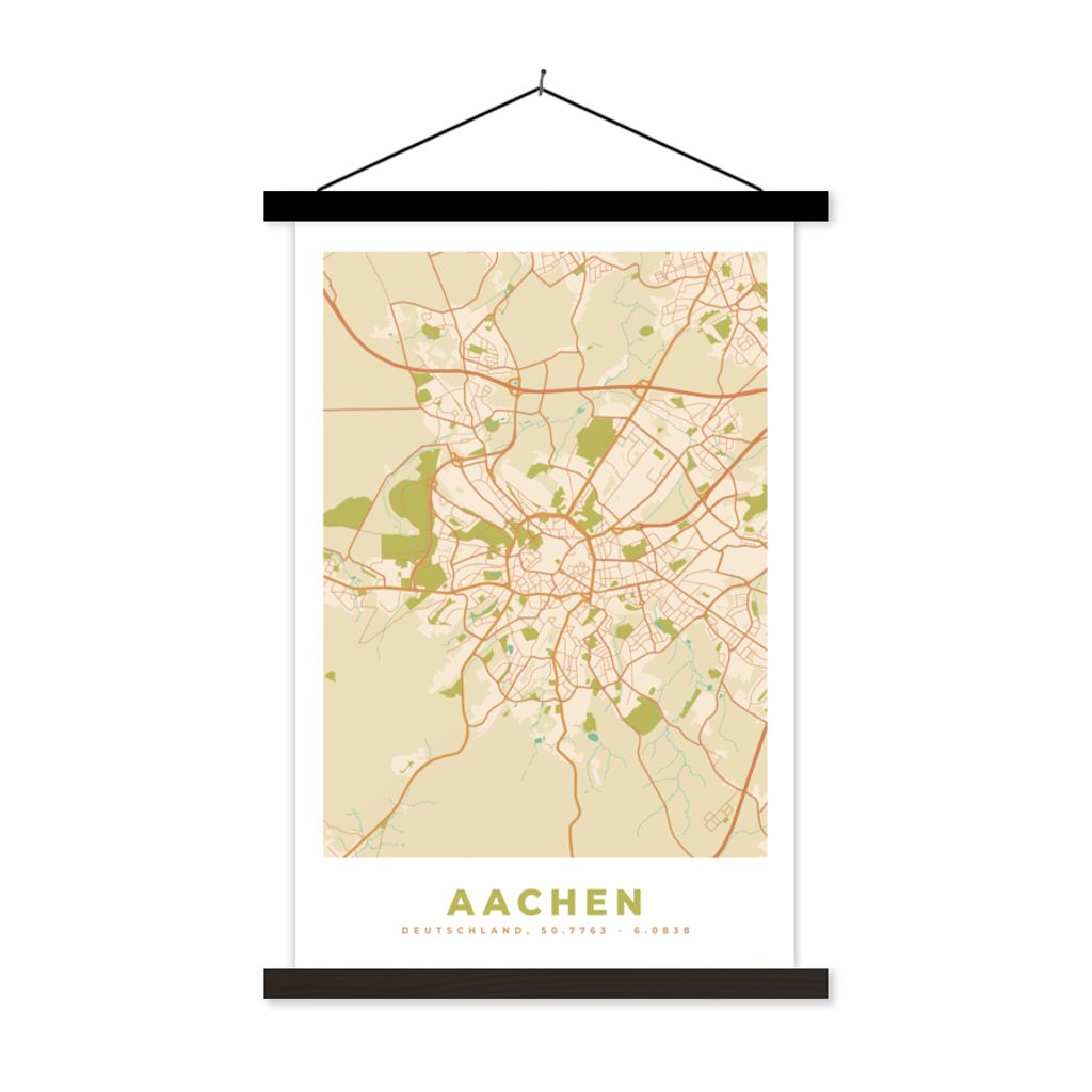 MuchoWow Textilposter Karte - Jahrgang - Aachen - Stadtplan 120x180 cm mit schwarzem Rahmen - Fotos