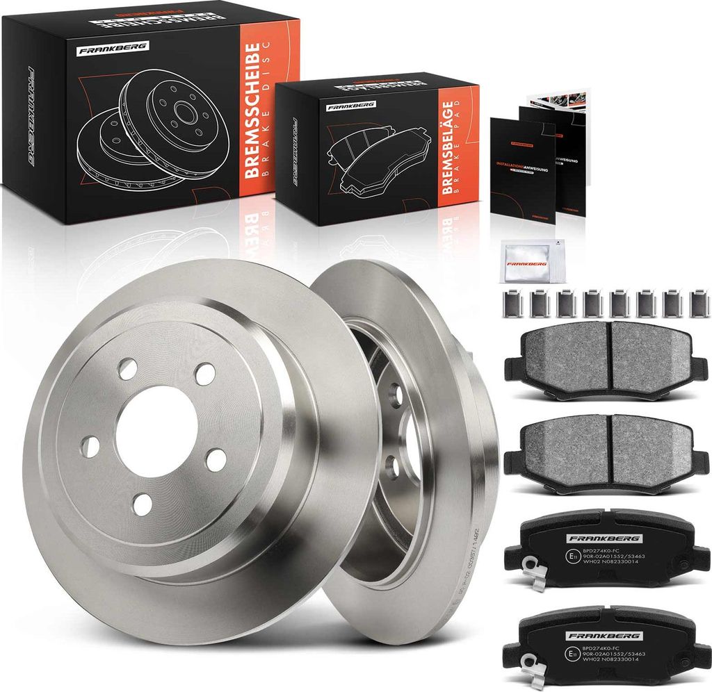 Frankberg 2x Bremsscheiben 4x Bremsbeläge Hinterachse für Dodge Nitro Nitro Van KA Jeep Cherokee KK 2.8L 3.7L 4.0L
