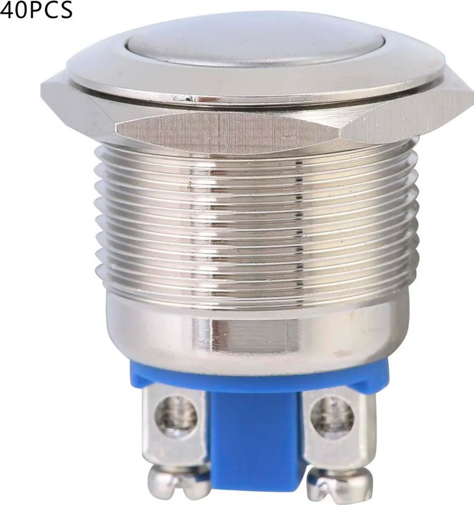 40 Boutons-Poussoirs 19mm Etanches IP65 en Métal Argenté avec 2 Broches