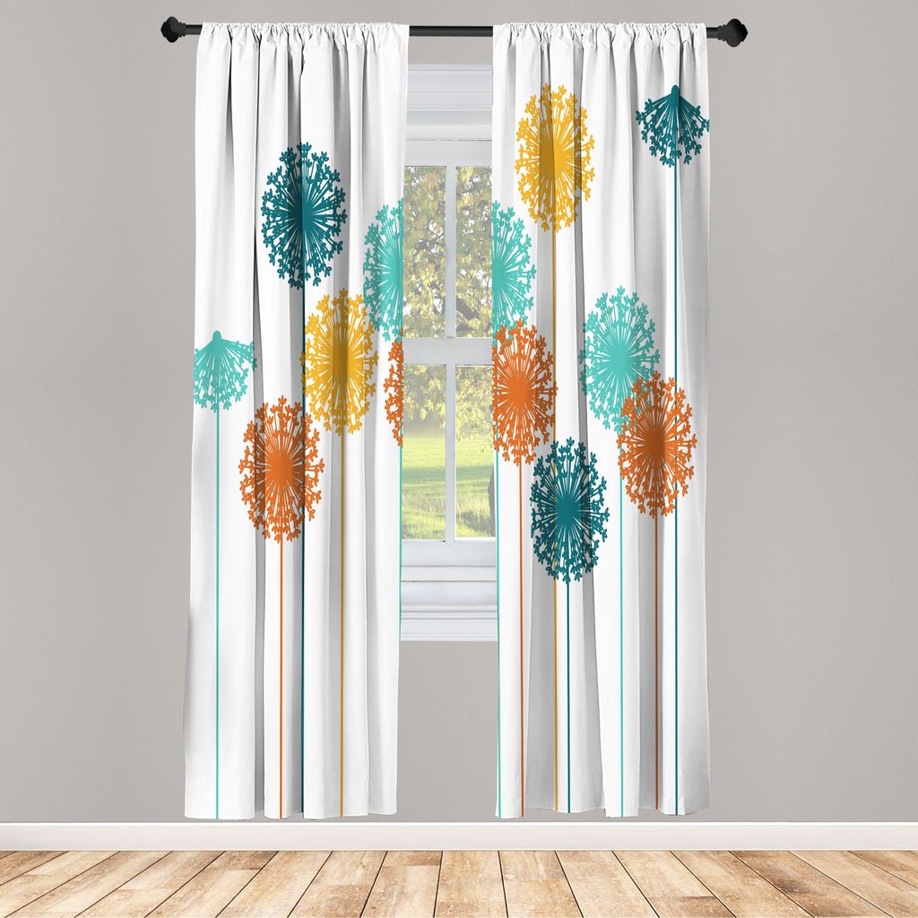 ABAKUHAUS Löwenzahn Vorhänge 2 Panel Set für Wohnzimmer Schlafzimmer Nachbildung, Abstrakte Wild Silhouetten Pflanzen Inspirations Wiese İn Som...