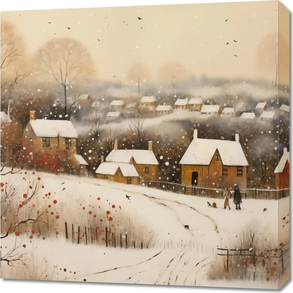 Offerta Quadro Villaggio Neve 70x70 - Stampa su Tela Alta Qualità