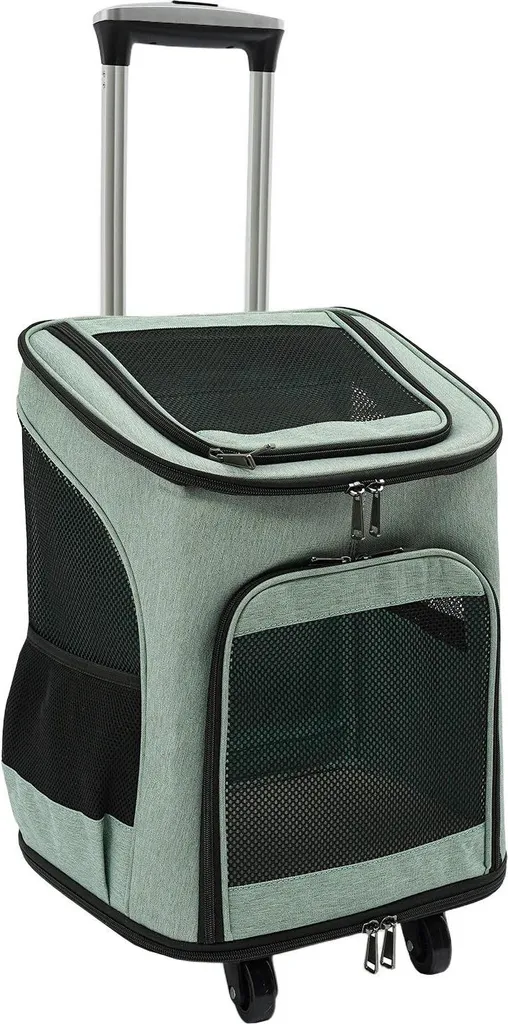 Zaino con Ruote per Cani Verde - Trasportino Confortevole 44cm