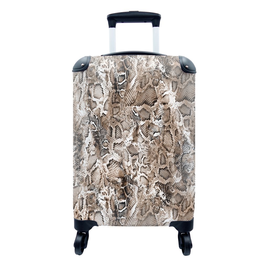 MuchoWow Koffer Handgepäck Trolley Rollkoffer Kleine Reisekoffer mit 4 Rollen - Tiermuster - Schuppen - Braun - Cabin Size < 55x40x23 cm & 55x40...