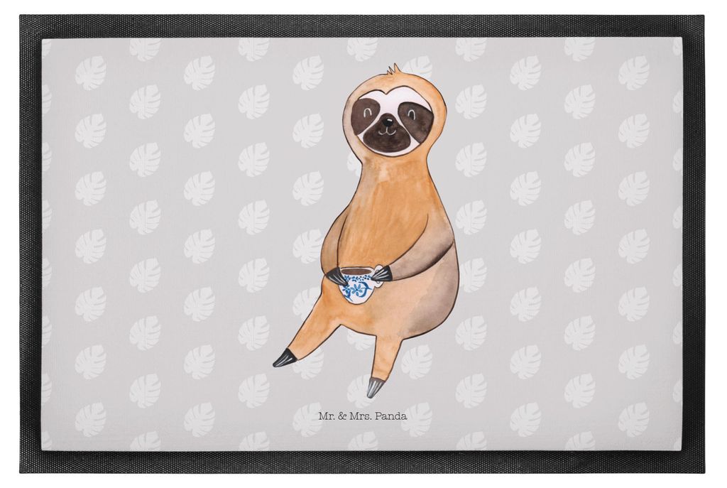 Mr. & Mrs. Panda fußmatte Faultier Kaffee 50 x 75 cm - Grau Pastell - Geschenk, Fußabstreifer, Schmutzfangmatte, Bodenvorleger, Coffee, Fußabtre...