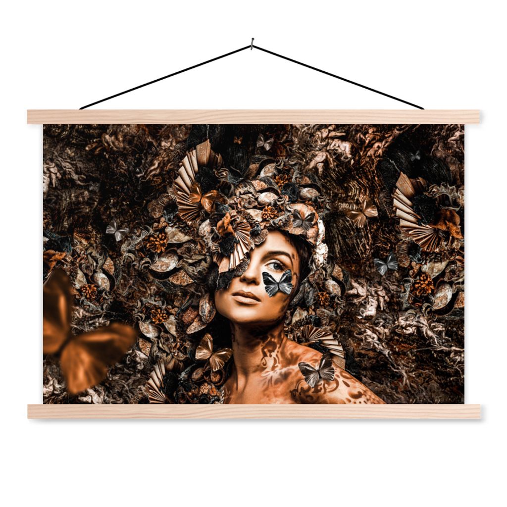 MuchoWow Textilposter Frau - Luxus - Pflanzen 60x40 cm mit holzfarbenen Rahmen - Bilder