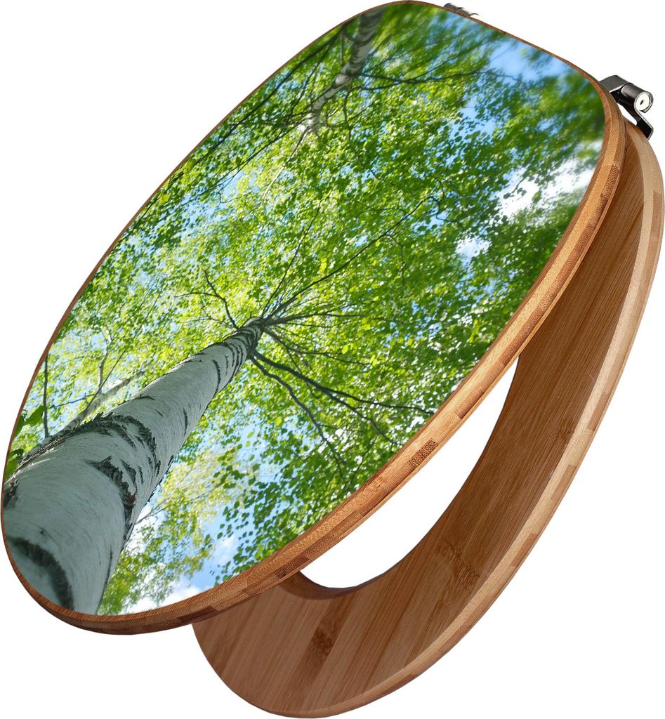 banjado Design WC Sitz Bambus 44x38x5cm - Zwischen Bäumen 5 - Toilettendeckel/Toilettensitz Bambus - hochwertiger Bambus Klodeckel/WC-Sitz mit Uni...
