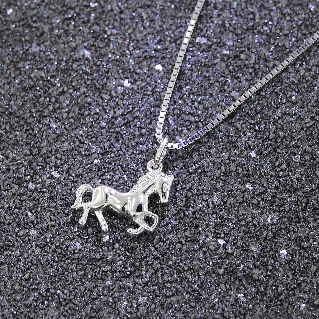 Bijou enfant cheval argent 925, collier ajustable avec médaille ciselée - 2
