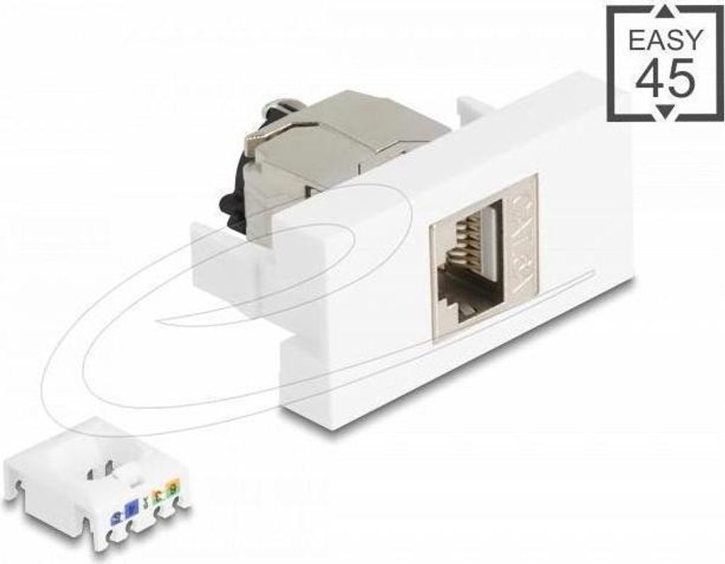 Delock - Easy 45 - Einrastmodul - CAT 6a, STP, with locking clip and cable tie-free - RJ 45 - einfach - weiß, Silber