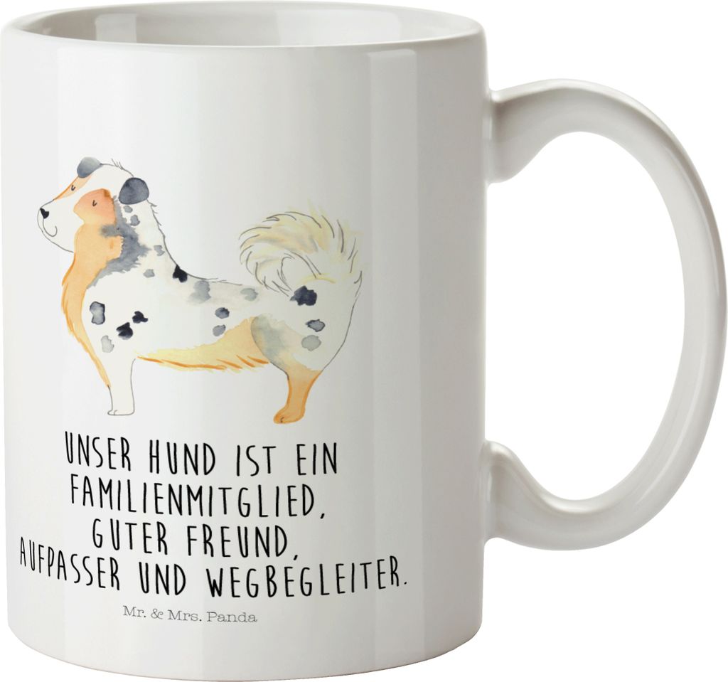 Mr. & Mrs. Panda Mehrwegbecher Hund Australien Shepherd - Weiß - Geschenk, Familienhund, Kunststoffbecher, Sprüche, Plastikbecher, Haferl, Spruch...