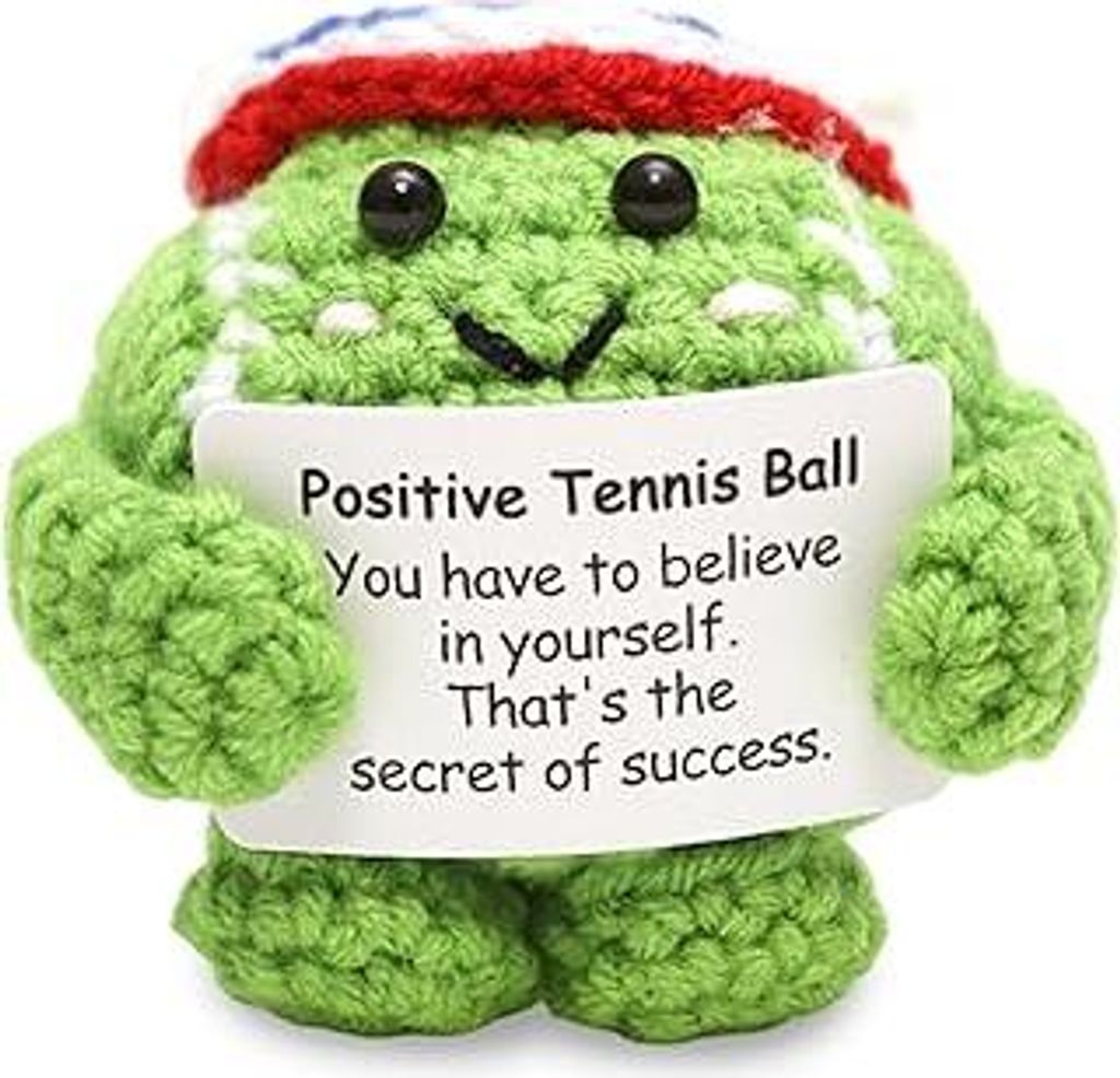 Pocket Hug Tennisball, Positiver gehäkelter Tennisball mit Believe in yourselfKarte, Mini Geschenk als Tennis Zubehör, Niedliches Tennis Geschenk...