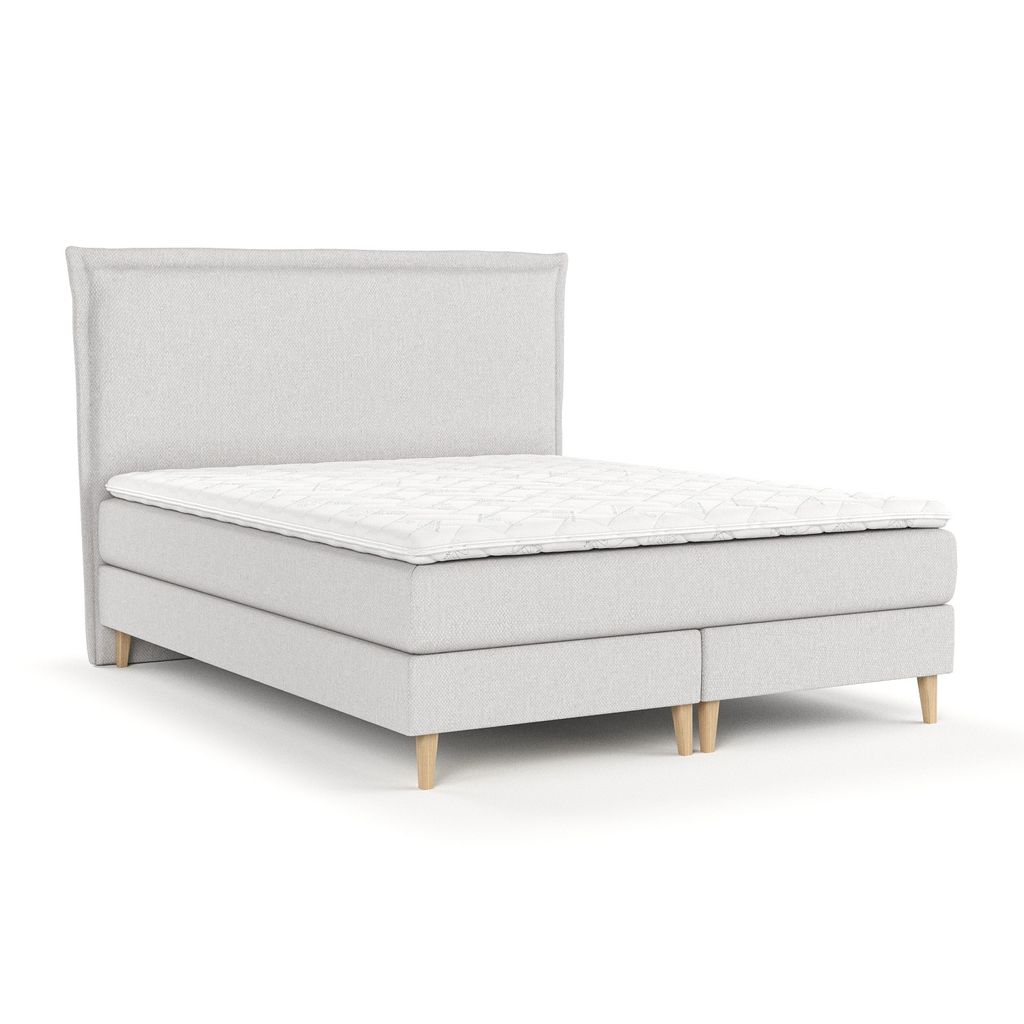 Boxspringbett Livia Interiors Raisins, Bett 200x200 cm, Kontinentalbett, Doppelbett, H2 Bonell - Matratze und Topper, Webstoff Megan, Helllgrau Farbe