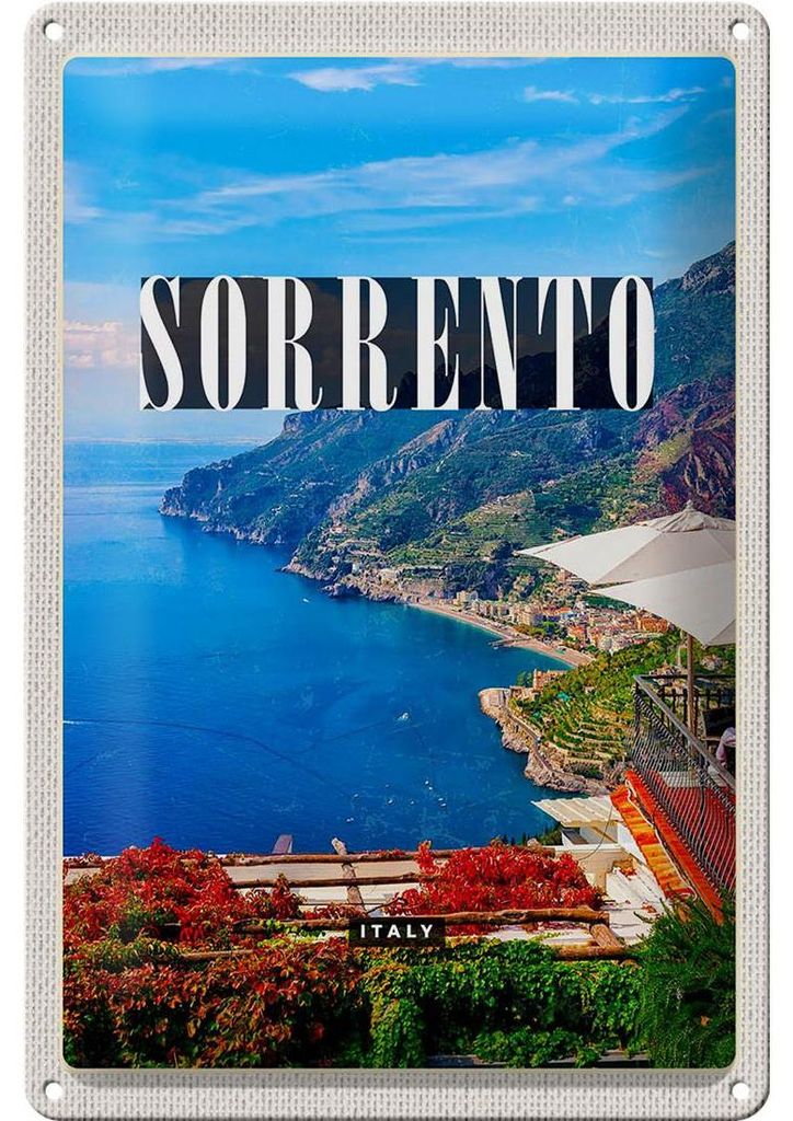 Blechschild Reise 20x30cm Sorrento Italien Meer Ausblick Trip