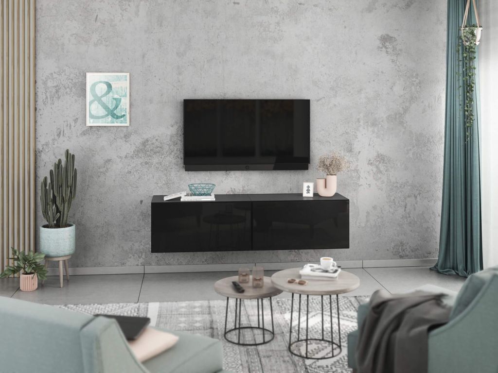 Lowboard VARIANTO 1, Schrank Set, anthrazit matt / schwarz Hochglanz griffloses TV-Board, 2 tlg., 152 cm hängend