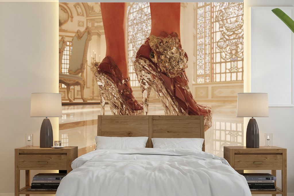 MuchoWow Fototapete für Wohnzimmer oder Schlafzimmer Wandtapete Vinyl Motivtapete Füße einer Frau in Stöckelschuhen - 280x280 cm - Hintergrun...
