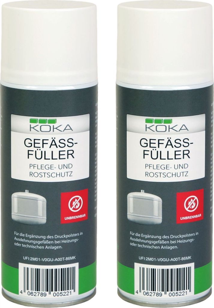 Two cans of KOKA Gefäßfüller spray are shown side-by-side against a white background.