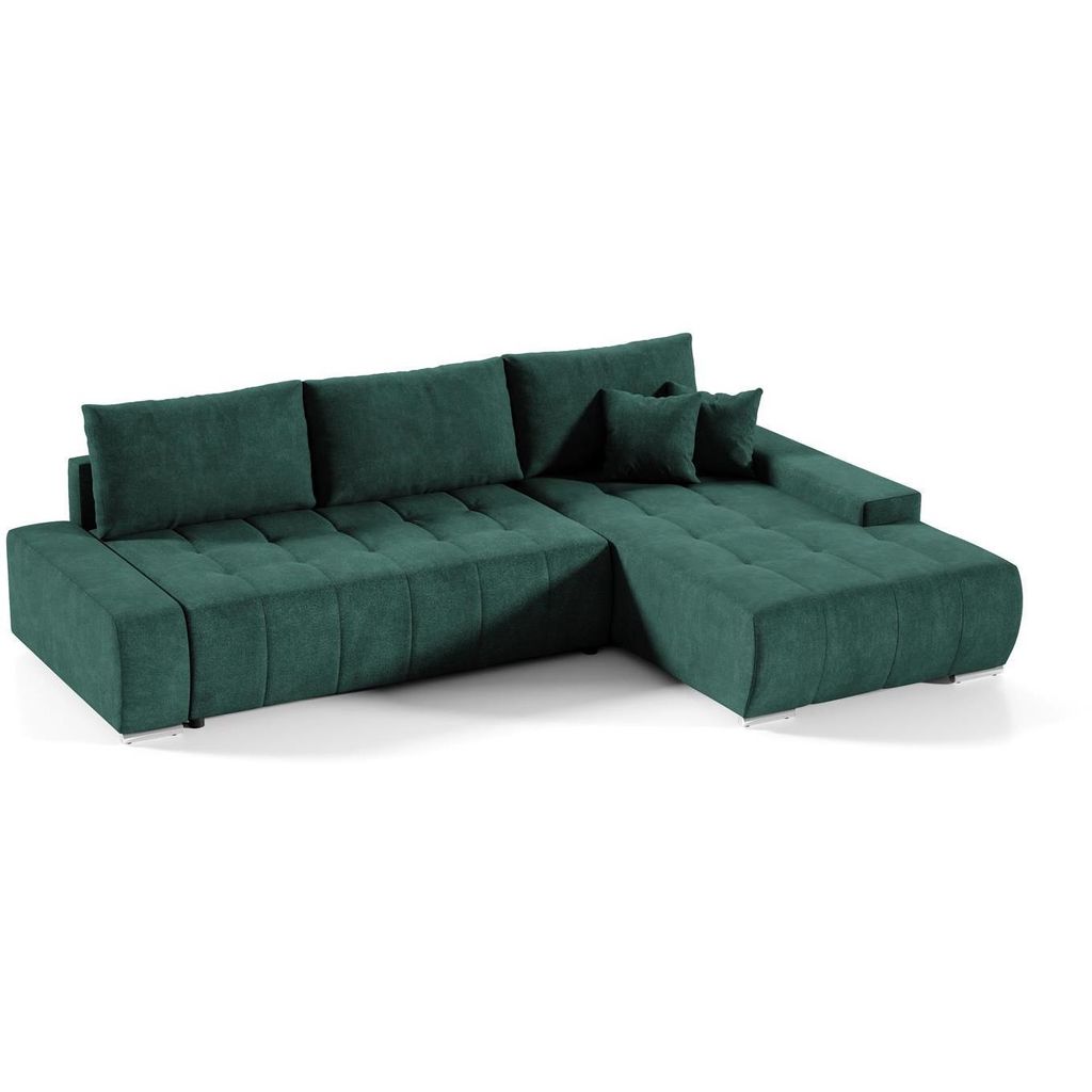 Ecksofa DRACO L mit Schlaffunktion & Bettkasten, Velo in Grün, Ottomane Rechts