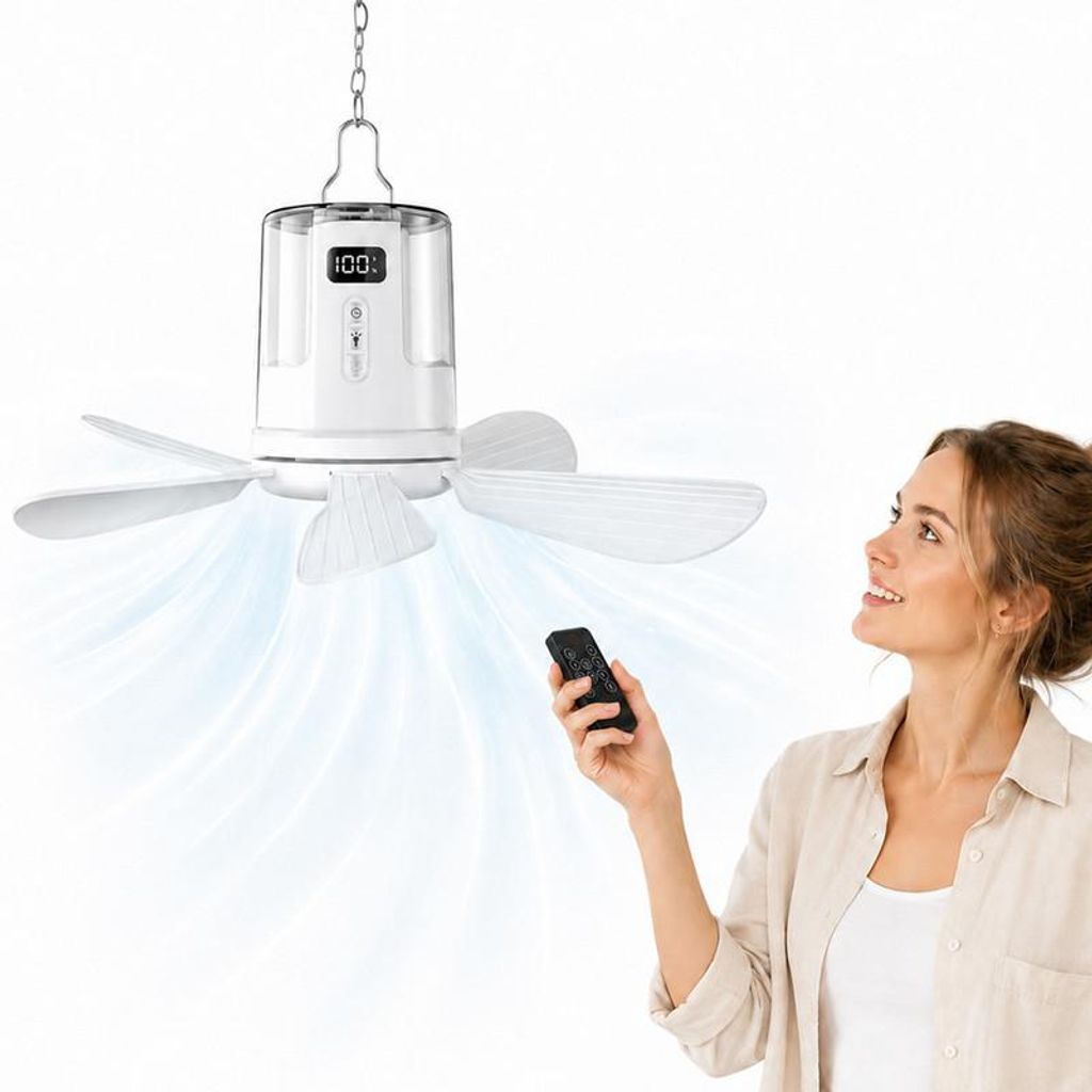 Deckenventilator Camping mit LED & Fernbedienung, 10800mAh Produktbild 