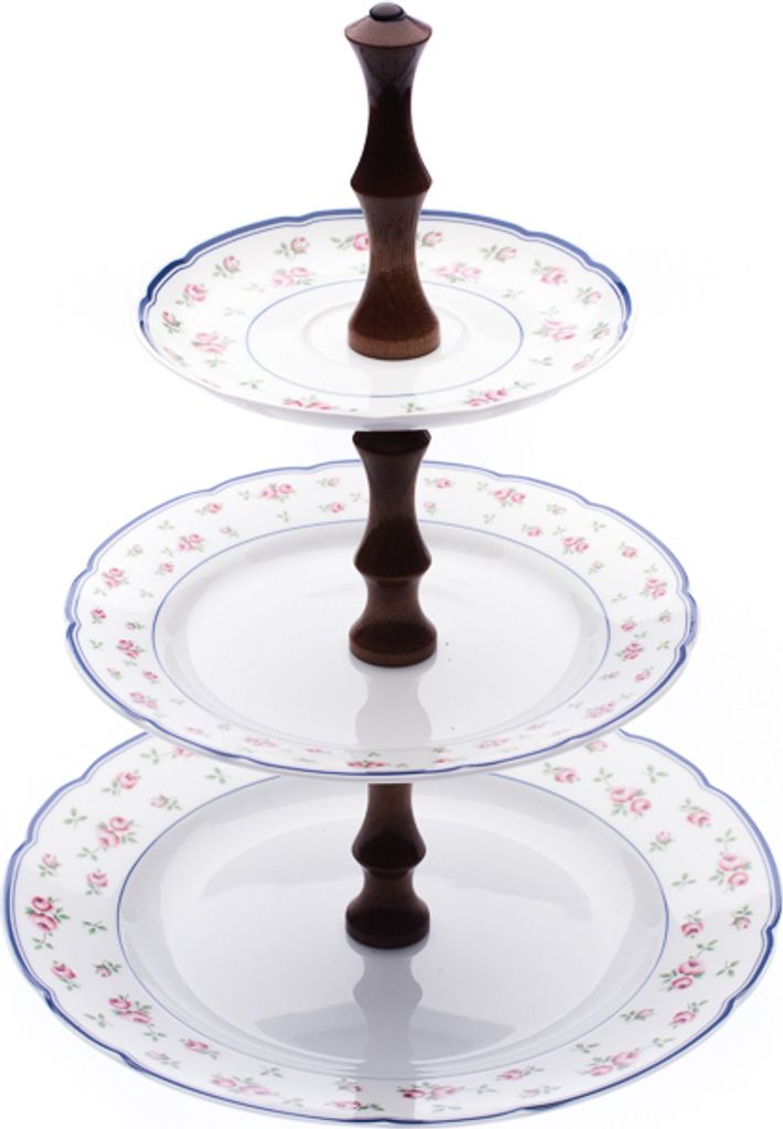 Thun 1794 Rose, dreiteilige Etagere, rote Rosen, tschechisches Porzellan, Thun