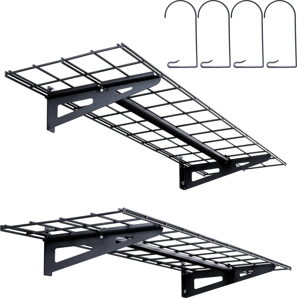 Lot de 2 Étagères de garage murales 122x30 cm en acier robuste noires