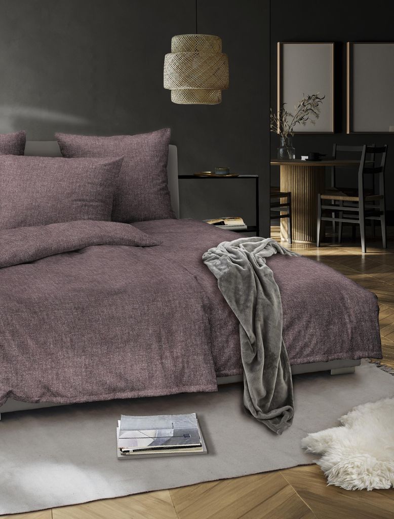Irisette Flausch-Baumwolle Bettwäsche-Garnitur Loyd Mink 8835 Farbe mauve-70 Größe 140x200+90x70 cm