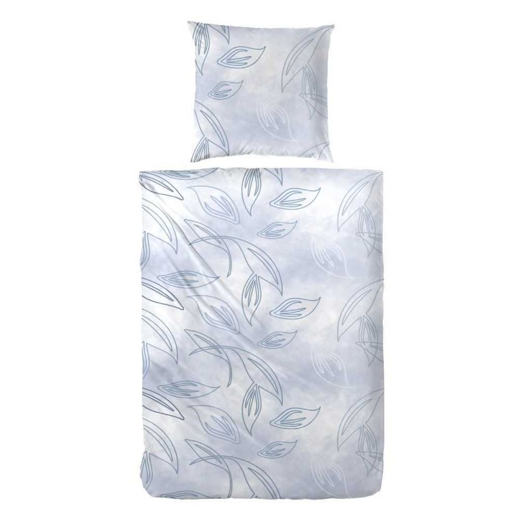 Hahn Feinbiber Bettwäsche Frieda 100% Baumwolle Reißverschluss Bettbezug Kissenbezug Bettgarnitur Bettwäsche-Set Bettzeug 135x200 cm Blau