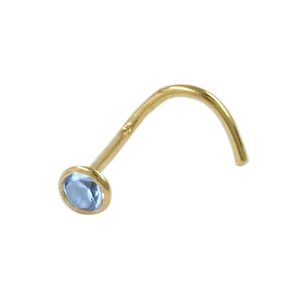 Nasenstecker 25mm synth. Aquamarin 18Kt GOLD gold 2,5mm