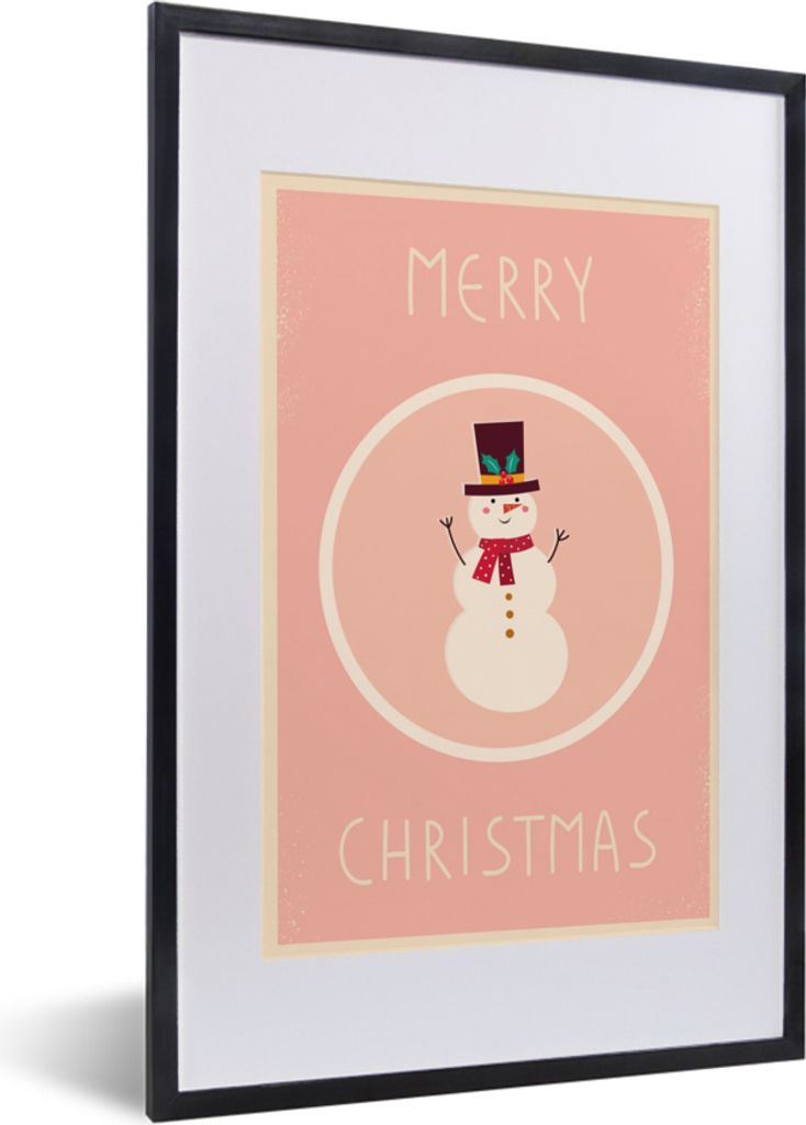 MuchoWow MuchoWow Gerahmtes Poster Schneemann - Zitate - Weihnachten - Frohe Weihnachten - Rosa - Winter 40x60 cm - Poster mit zchwarzem Bilder...