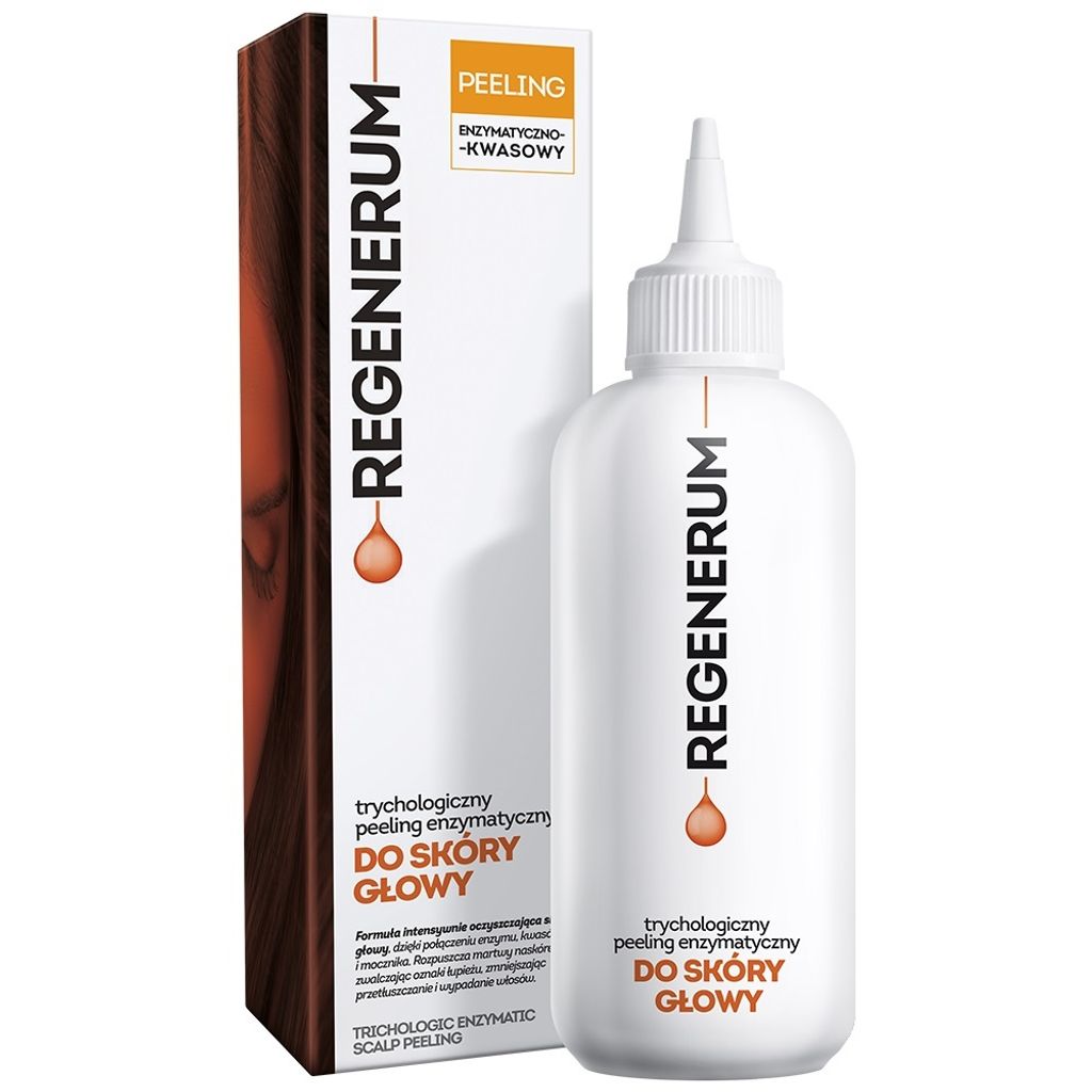 A product shot of a bottle and its packaging for a scalp peeling treatment.