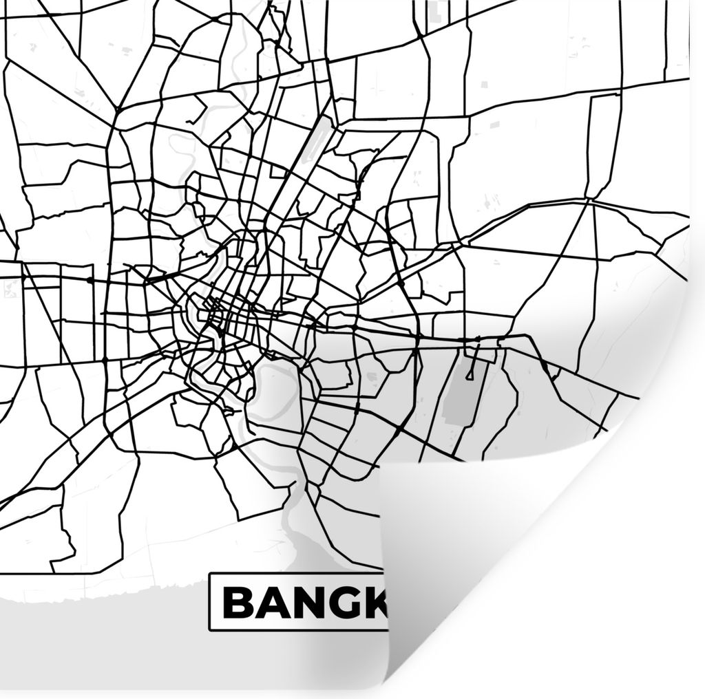 MuchoWow Wandtattoo Wandsticker Wandaufkleber Bangkok - Stadtplan - Schwarz und weiß - Karte 100x100 cm Selbstklebend und Repositionierbar - Wie...
