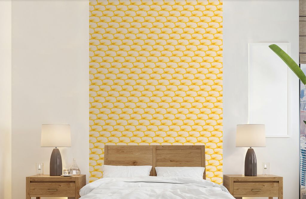 MuchoWow Fototapete für Wohnzimmer oder Schlafzimmer Wandtapete Vinyl Motivtapete Art Deco - Design - Muschel - Gelb - 150x240 cm - Tapeten