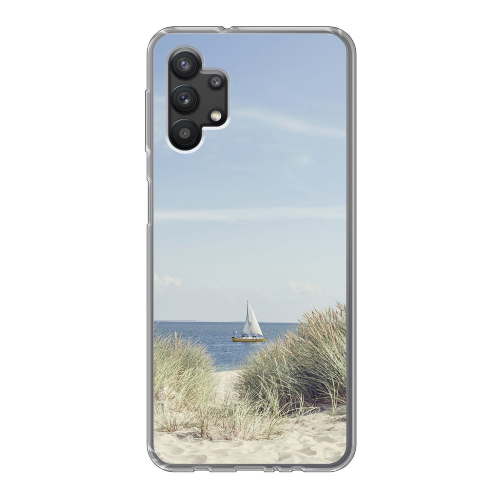 MuchoWow Handyhülle Schutzhülle Hülle für Samsung Galaxy A32 5G Nordsee - Dünen - Boot Silikon Softcase Handy Hülle - Softcase
