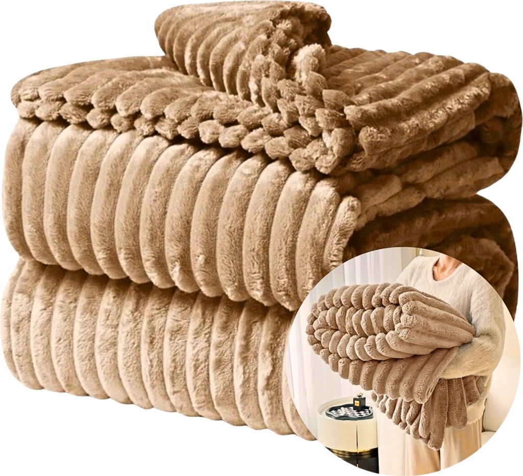 A folded blanket with a ribbed texture.