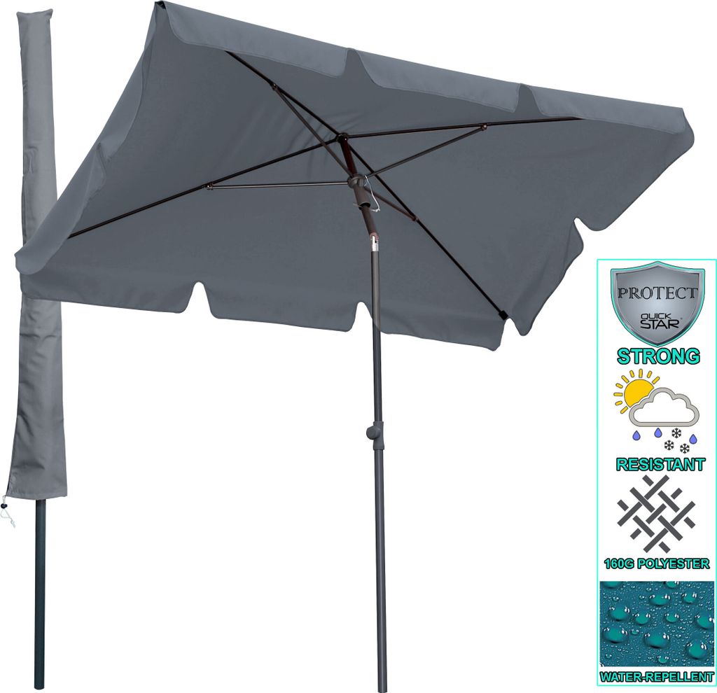 Balkon Sonnenschirm 200x125cm Balkonschirm Rechteckig Knickbar Grau Gartenschirm UV 50 mit Schutzhülle