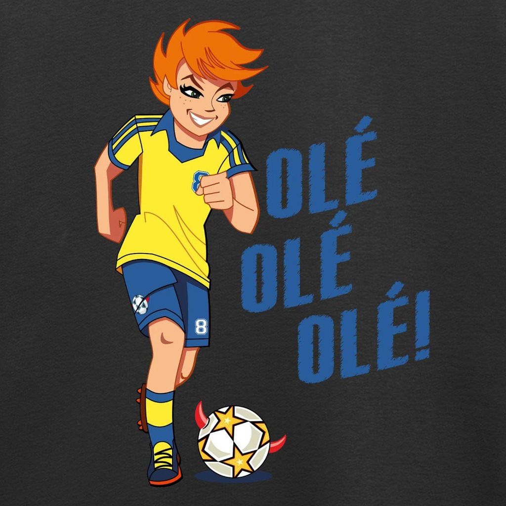 Spreadshirt Teufelskicker Olé Catrina Mit Fußball Kinder Premium Pullover, 146/152 (10 Jahre), Schwarz