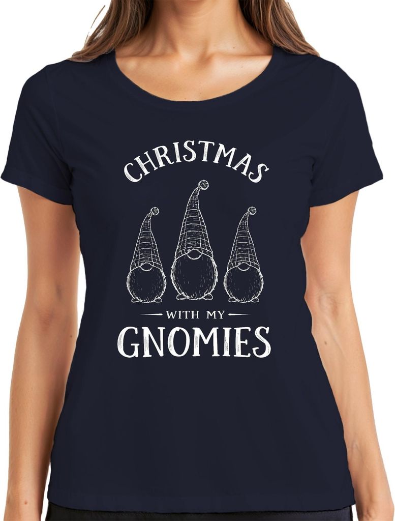 Christmas with my Gnomies Weihnachten Weihnachtswichtel Gnome Damen T-Shirt, Navy, XXL