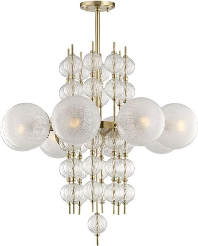 Casa Padrino Luxus Kronleuchter Antik Messing Ø 85 x H. 82,5 cm - Moderner Metall Kronleuchter mit geriffelten spiralförmigen Hohlglaskugeln und ...