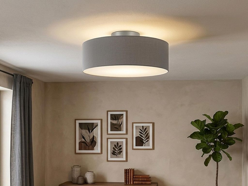 Deckenleuchte mit Stoff Lampenschirm Grau 40cm - Textil Deckenlampe Stoffschirm