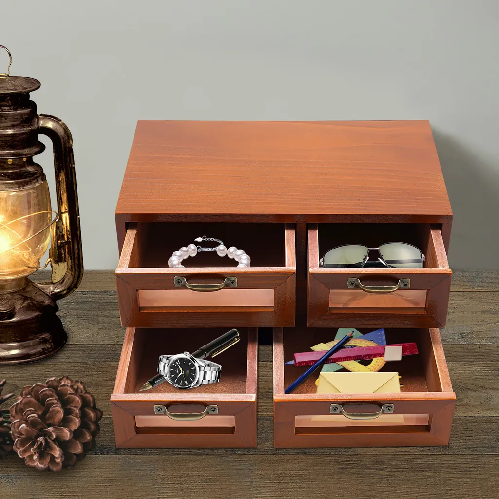 Boîte de rangement bureau 2 étages en bois massif et tiroirs de tri