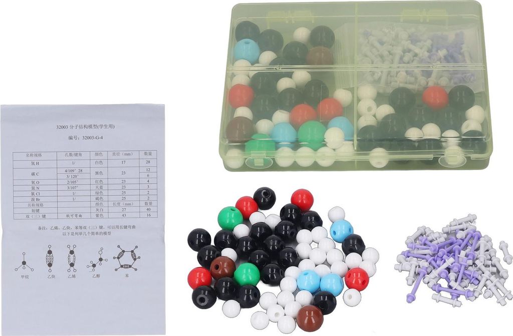 Chemie-Molekülmodellbausatz, bunte PP-Kugeln, H-C-O-N-Cl-Br-Struktur für die Schullaborausbildung