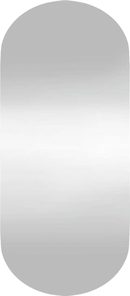 A silver oval mirror with rounded edges on a gradient background.