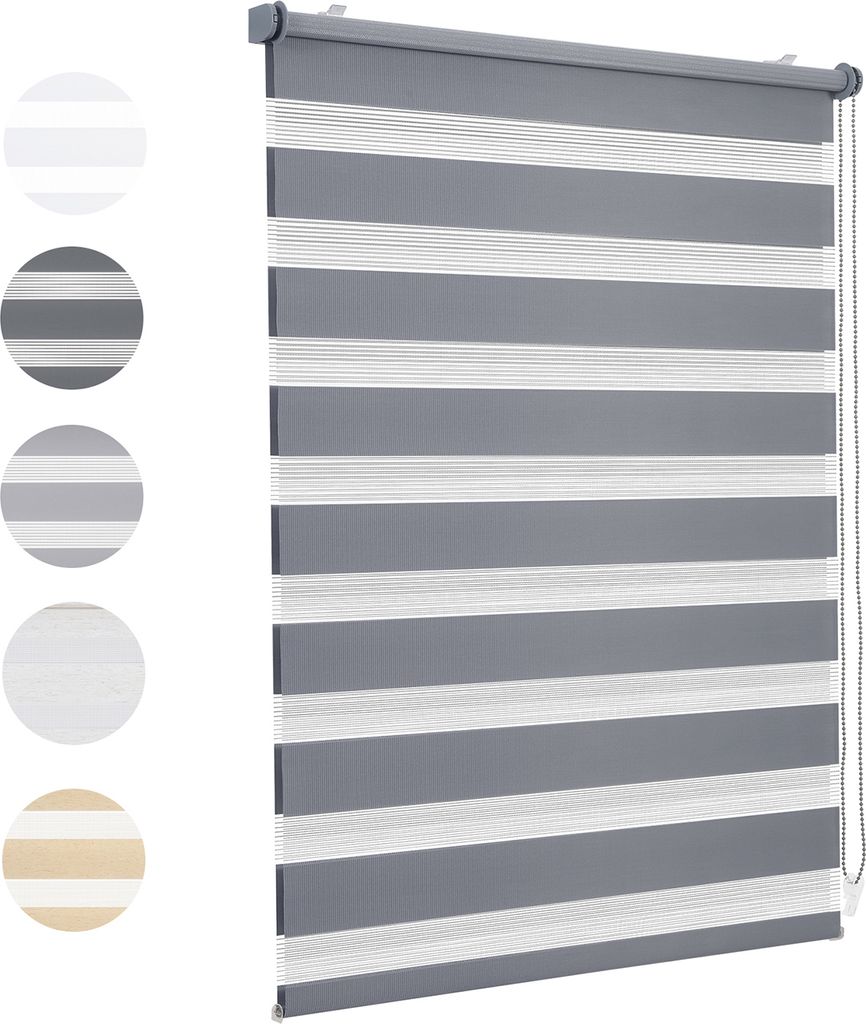 Doppelrollo 55x100cm Dunkelgrau Duo Rollo Klemmfix ohne Bohren Jalousie Rollos für Fenster und Tür