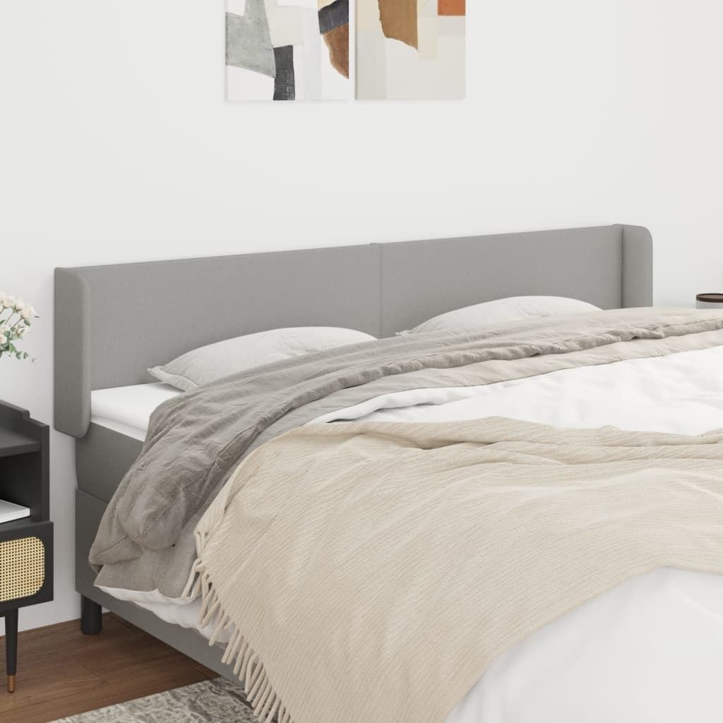 (Robust Möbel)Kopfteil - modernes Design - fürs Schlafzimmer - mit Ohren Hellgrau 203x16x78/88cm Stoff DE675257 - Kopfteile