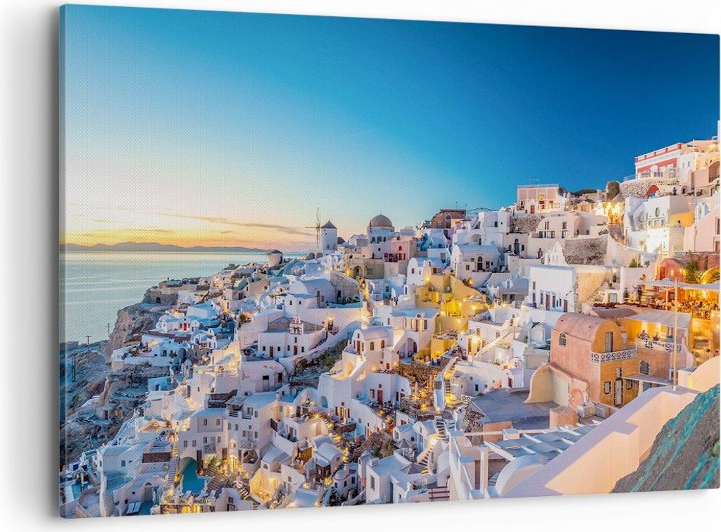 Bild auf Leinwand - Leinwandbild - Griechenland Insel Sommer - 100x70cm - Wand Bild - Wanddeko - Leinwanddruck - Bilder - Kunstdruck - Wanddekorati...