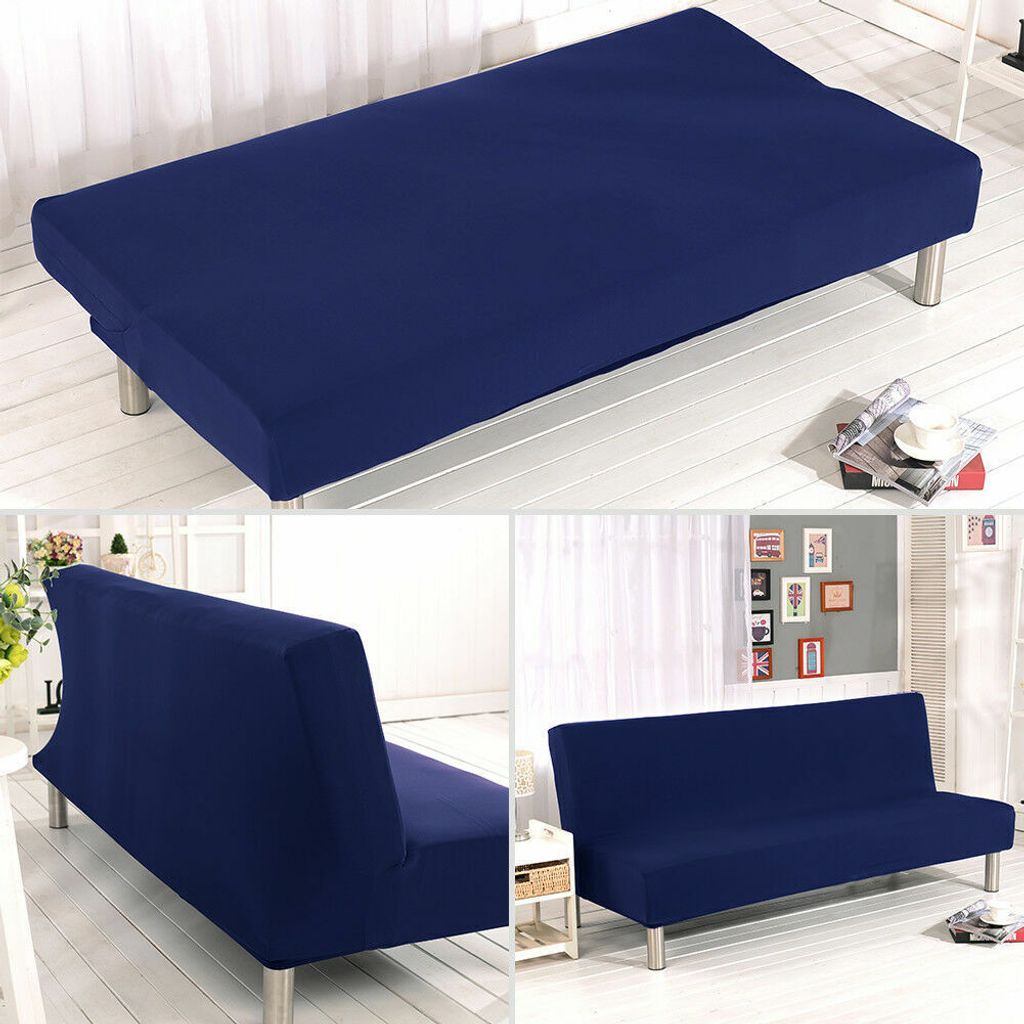 Topchances Stretch Futon Schonbezug ohne Armlehnen Sofabezug für 3-Sitzer armloses Klappsofa Futon-Bezug,Dunkelblau