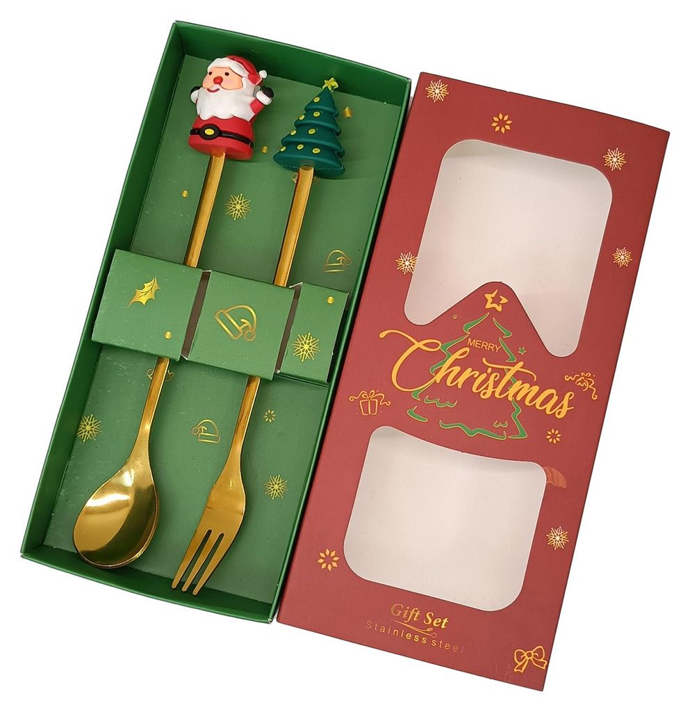 Weihnachtslöffel-Set aus Edelstahl mit Baum-, Weihnachtsmann- und Sternenmotiv, Kaffeerührlöffel, festliche Küchenutensilien, inklusive Geschen...