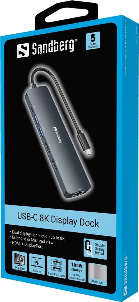 Station d'accueil Sandberg USB-C 8K avec Power Delivery et HDMI 2.1