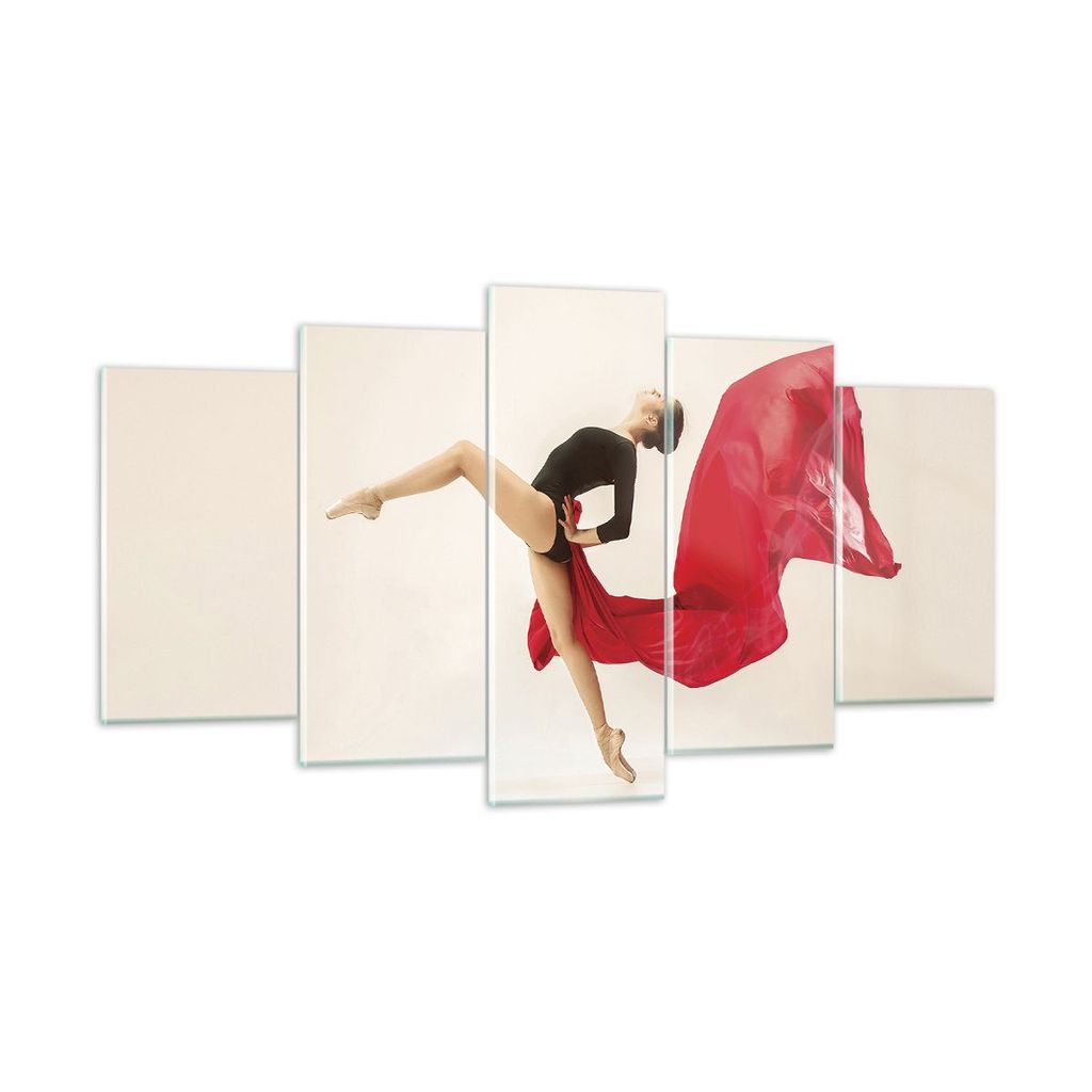 Bilder auf glas - 5 Teile - Ballerina Tanz Rot - 160x85cm - Glasbilder - Wandbilder - Bilder - zum Aufhängen bereit - Wanddekoration aus Glas - Gl...